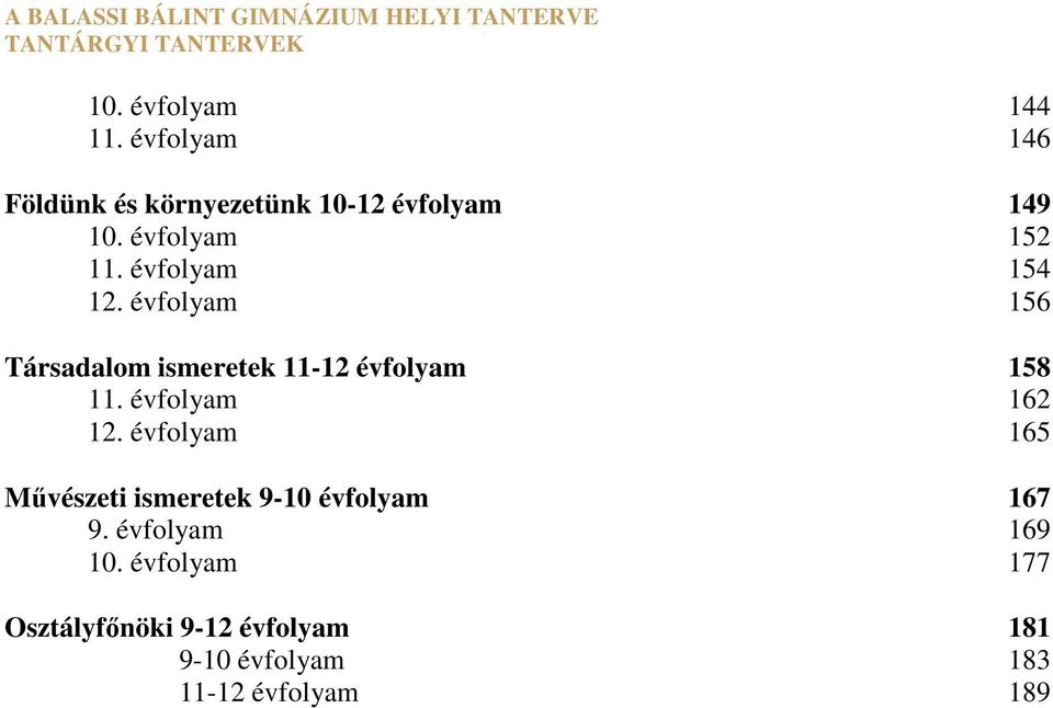 évfolyam 156 Társadalom ismeretek 11-12 évfolyam 158 11. évfolyam 162 12.