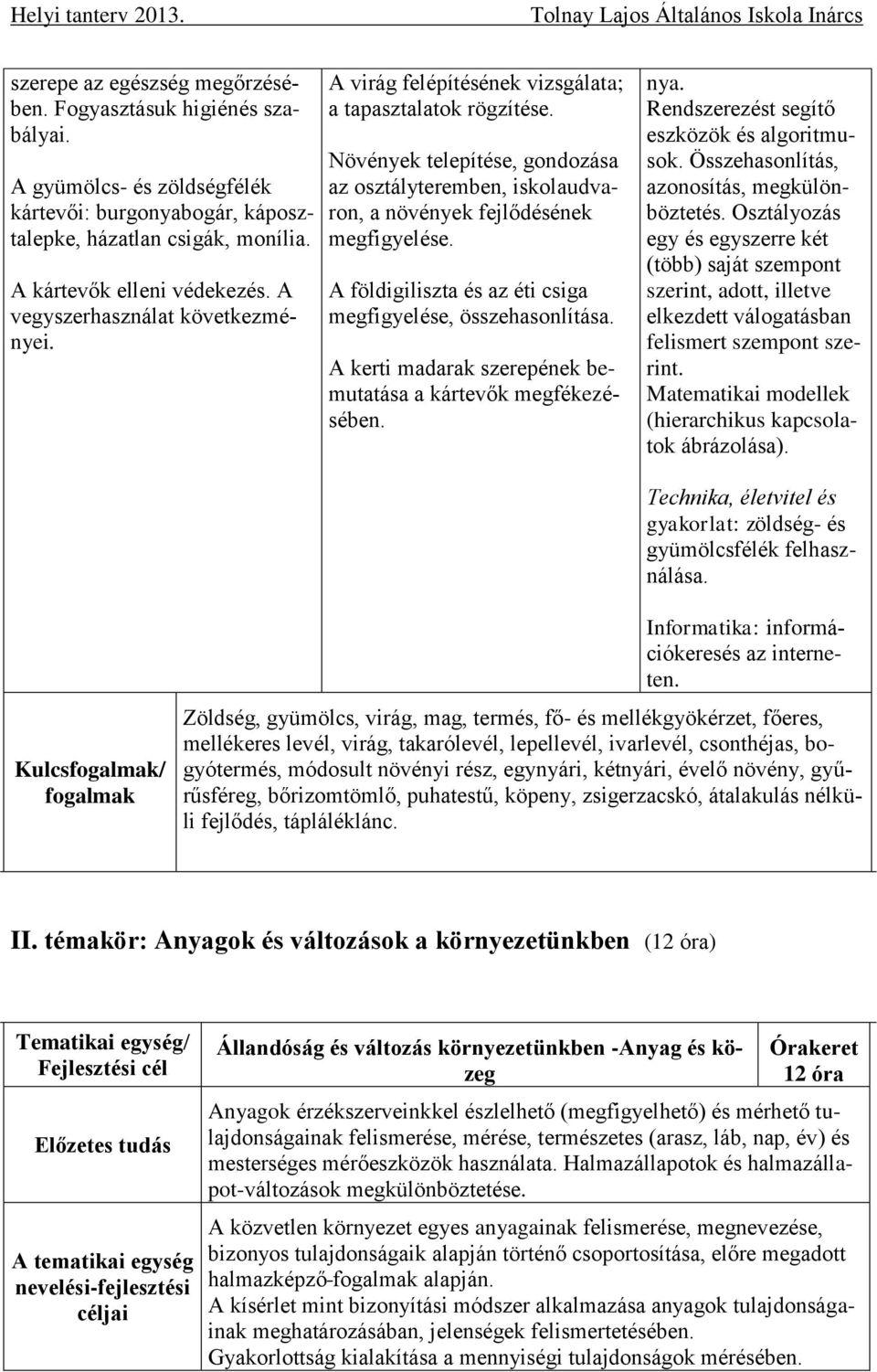 A földigiliszta és az éti csiga megfigyelése, összehasonlítása. A kerti madarak szerepének bemutatása a kártevők megfékezésében. nya. Rendszerezést segítő eszközök és algoritmusok.