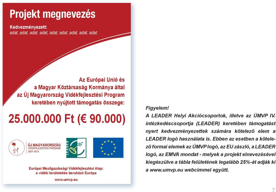 intézkedéscsoportja (LEADER) keretében támogatást nyert kedvezményezettek számára kötelező elem a LEADER logó