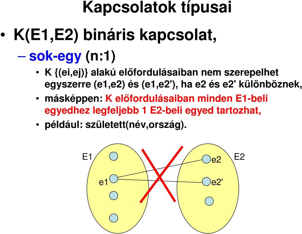 és e2' különböznek, másképpen: K előfordulásaiban minden E1-beli egyedhez