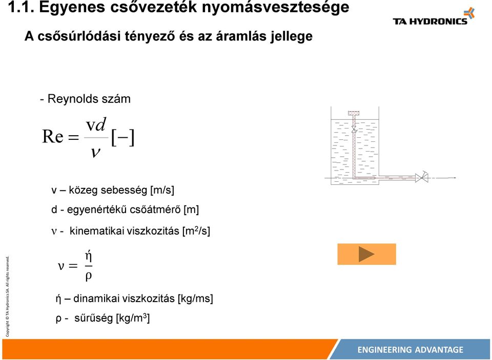 [m/s] d - egyenértékű csőátmérő [m] ν - kinematikai viszkozitás