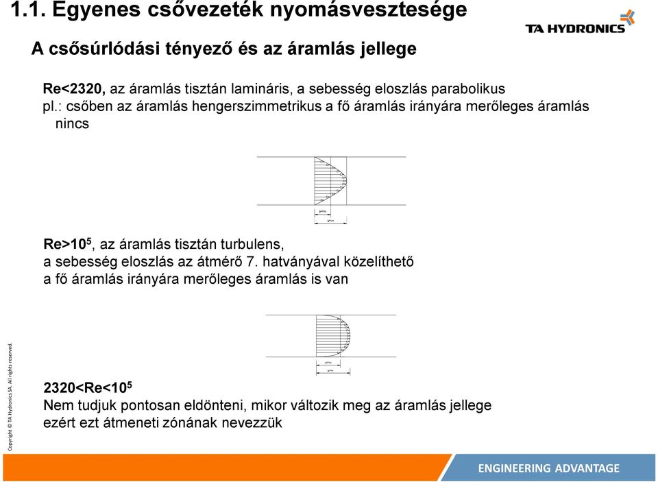 : csőben az áramlás hengerszimmetrikus a fő áramlás irányára merőleges áramlás nincs v átlag v max Re>10 5, az áramlás tisztán