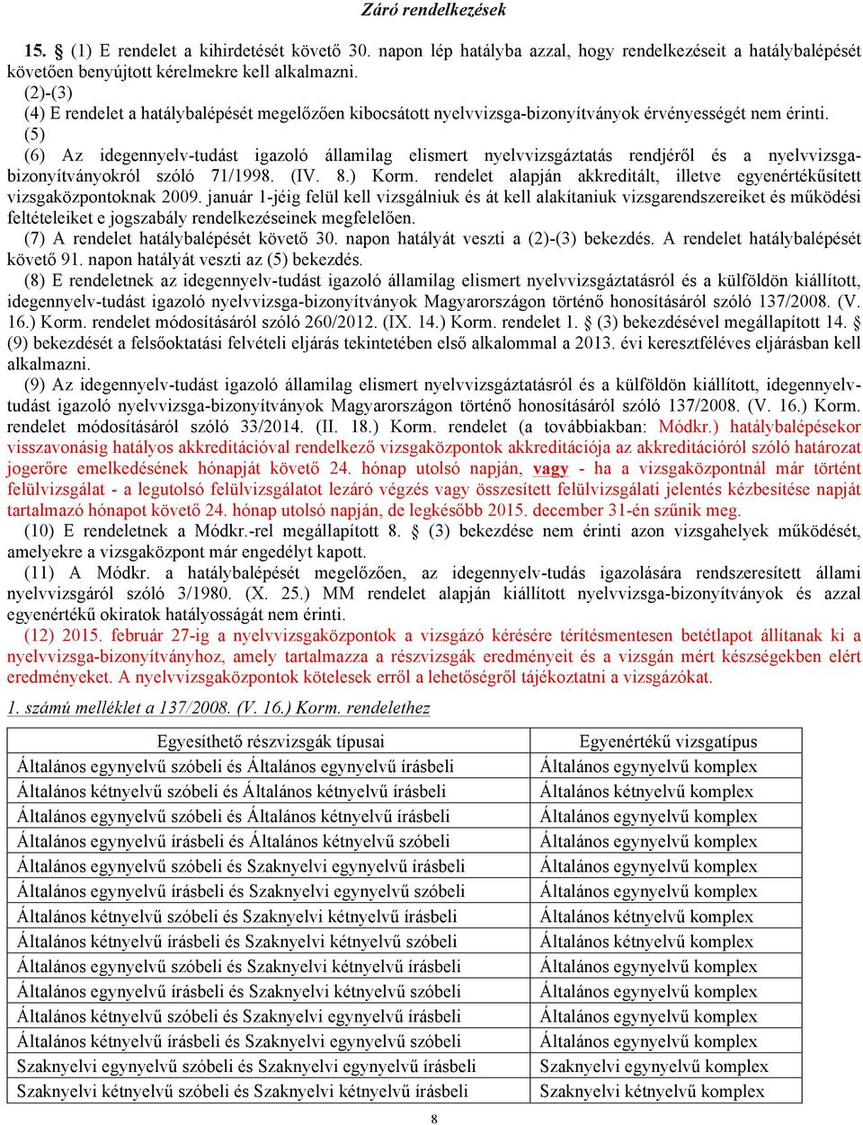 (5) (6) Az idegennyelv-tudást igazoló államilag elismert nyelvvizsgáztatás rendjéről és a nyelvvizsgabizonyítványokról szóló 71/1998. (IV. 8.) Korm.