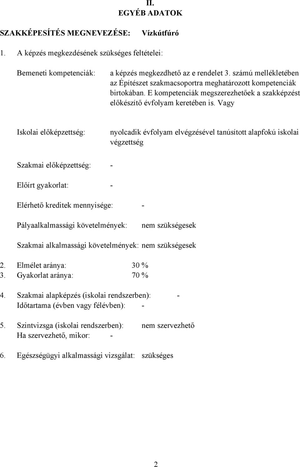 Vagy Iskolai előképzettség: nyolcadik évfolyam elvégzésével tanúsított alapfokú iskolai végzettség Szakmai előképzettség: Előírt gyakorlat: - - Elérhető kreditek mennyisége: - Pályaalkalmassági