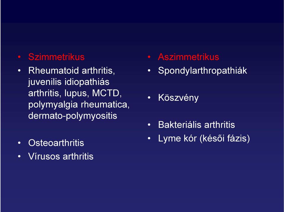 dermato-polymyositis Osteoarthritis Vírusos arthritis