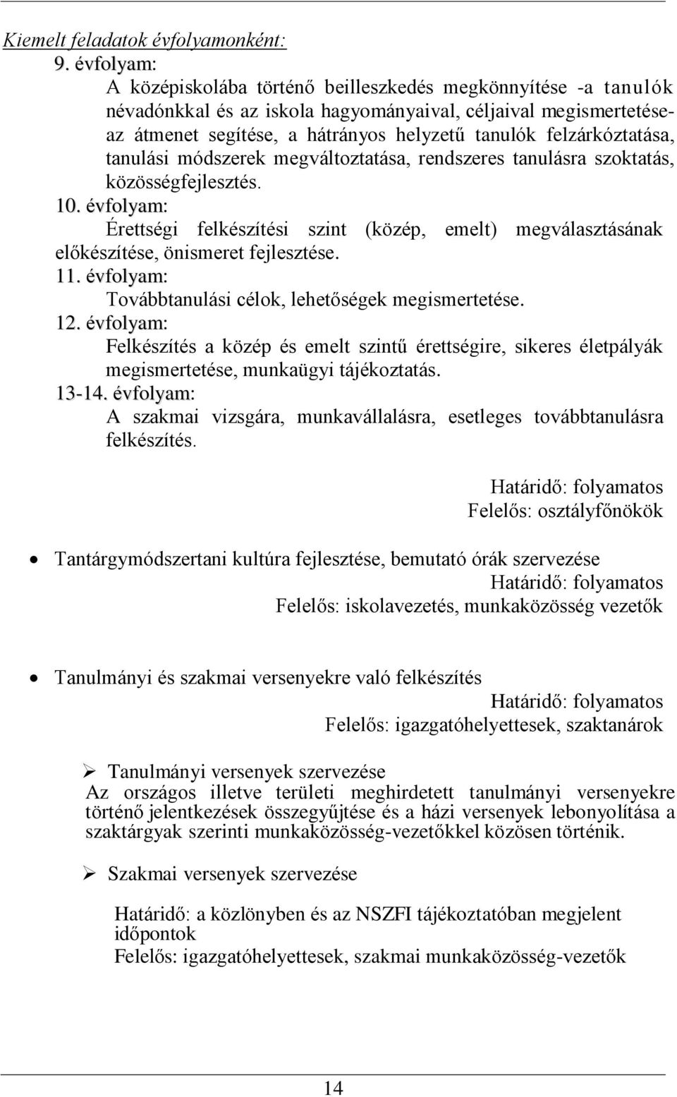 felzárkóztatása, tanulási módszerek megváltoztatása, rendszeres tanulásra szoktatás, közösségfejlesztés. 10.