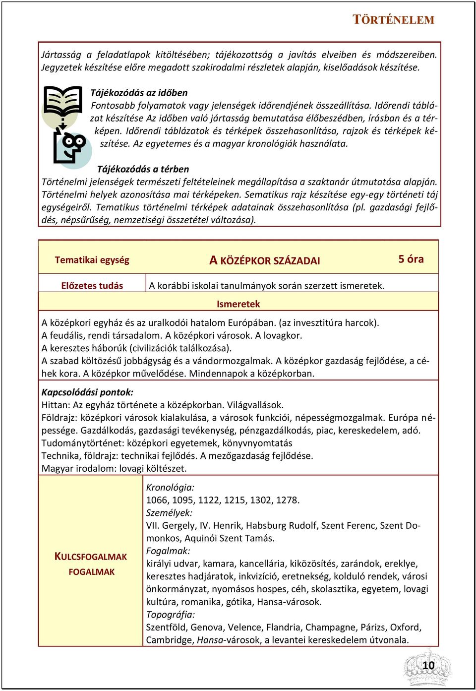 Időrendi táblázatok és térképek összehasonlítása, rajzok és térképek készítése. Az egyetemes és a magyar kronológiák használata.