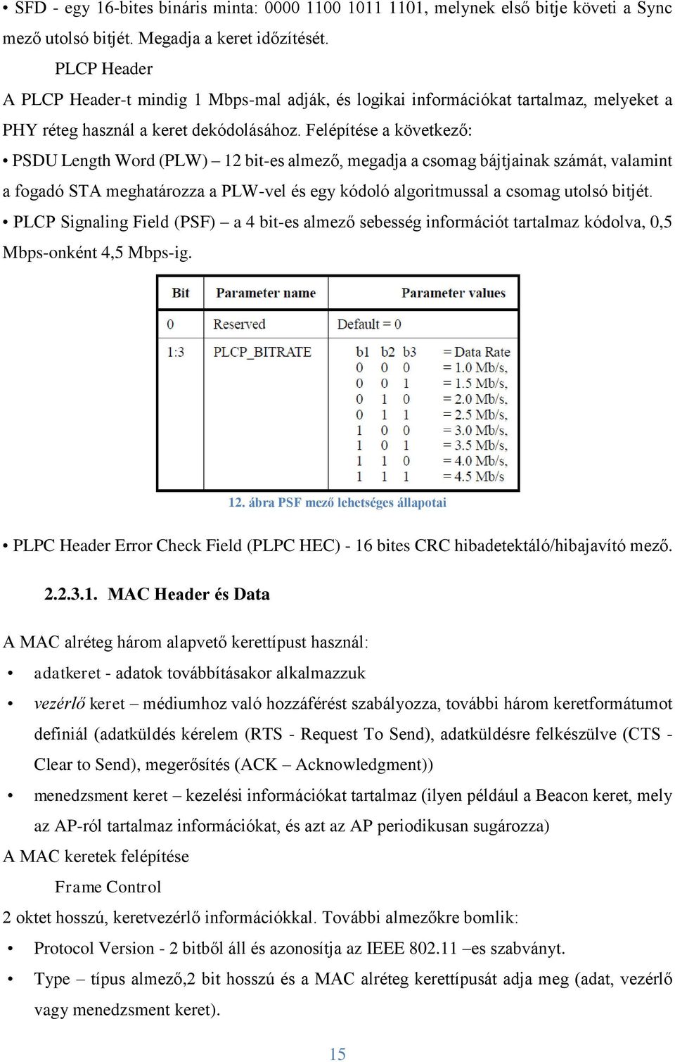 Felépítése a következő: PSDU Length Word (PLW) 12 bit-es almező, megadja a csomag bájtjainak számát, valamint a fogadó STA meghatározza a PLW-vel és egy kódoló algoritmussal a csomag utolsó bitjét.