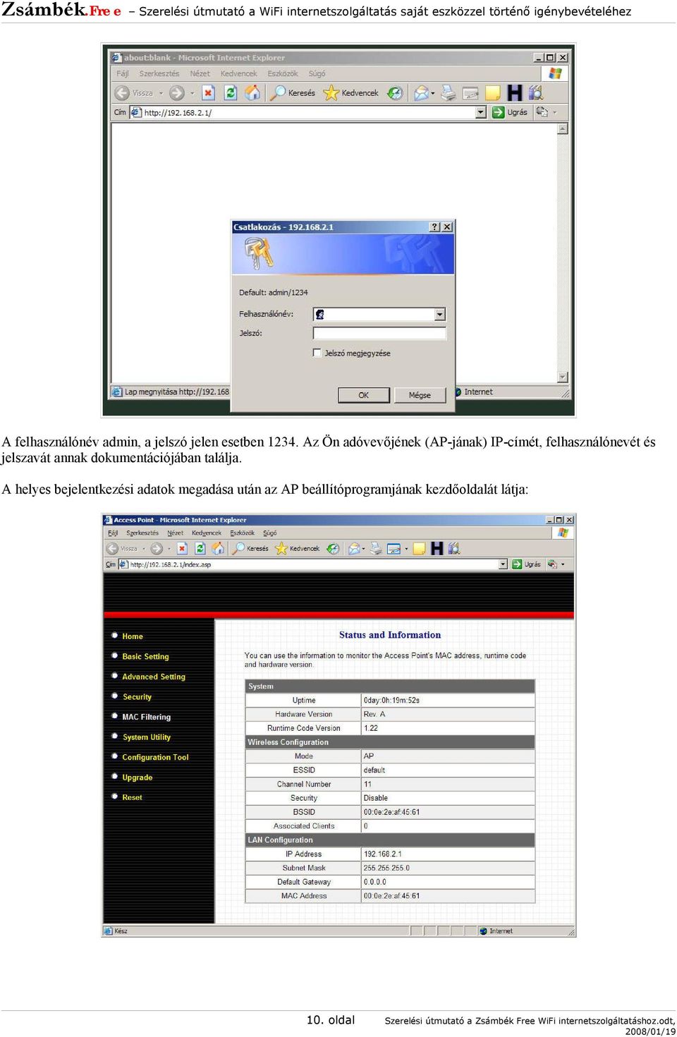 Szerelési útmutató a Zsámbék.Free WiFi internetszolgáltatás saját eszközzel  történő igénybevételéhez - PDF Ingyenes letöltés