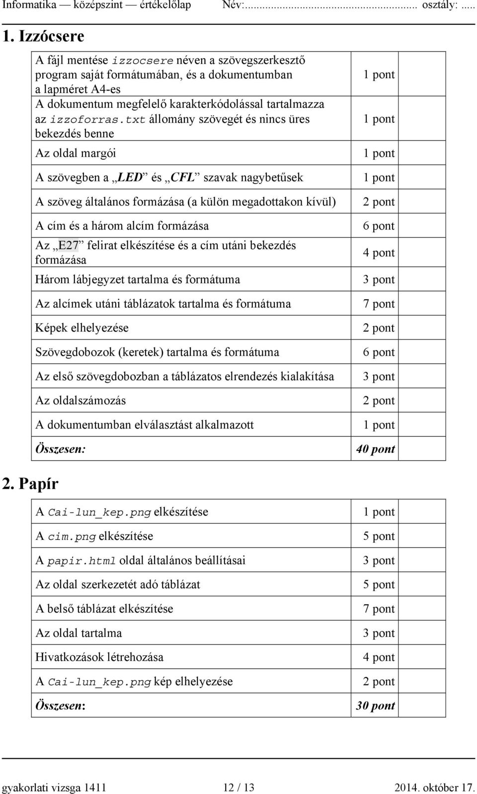 txt állomány szövegét és nincs üres bekezdés benne Az oldal margói A szövegben a LED és CFL szavak nagybetűsek A szöveg általános formázása (a külön megadottakon kívül) A cím és a három alcím