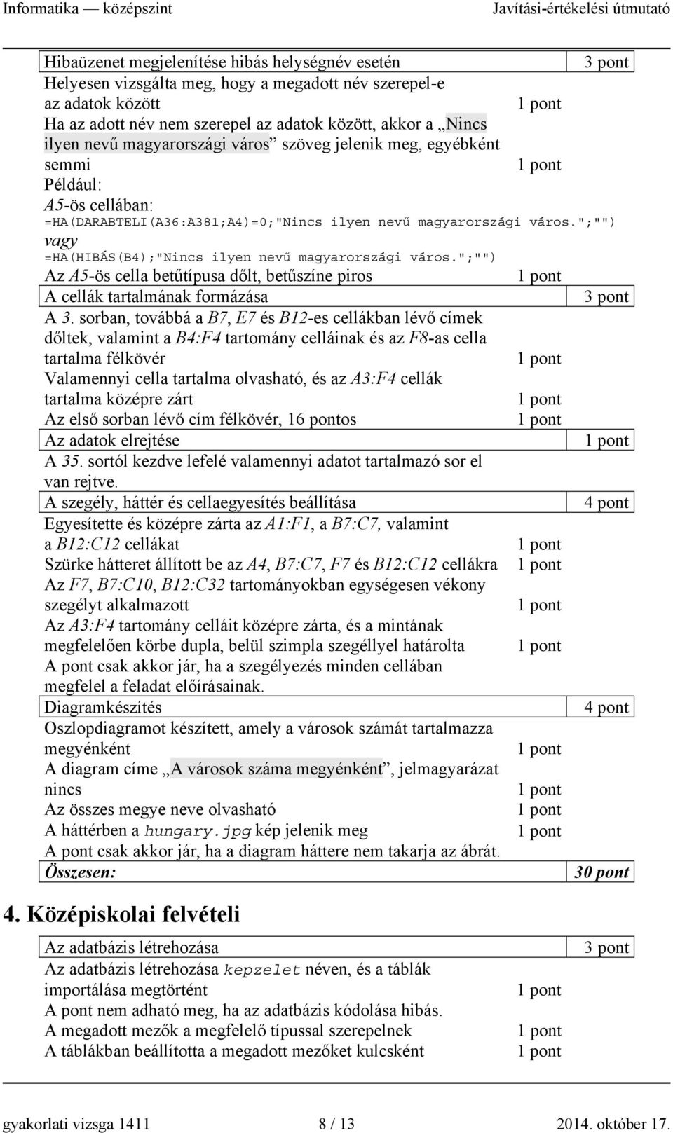 ";"") vagy =HA(HIBÁS(B4);"Nincs ilyen nevű magyarországi város.";"") Az A5-ös cella betűtípusa dőlt, betűszíne piros A cellák tartalmának formázása A 3.