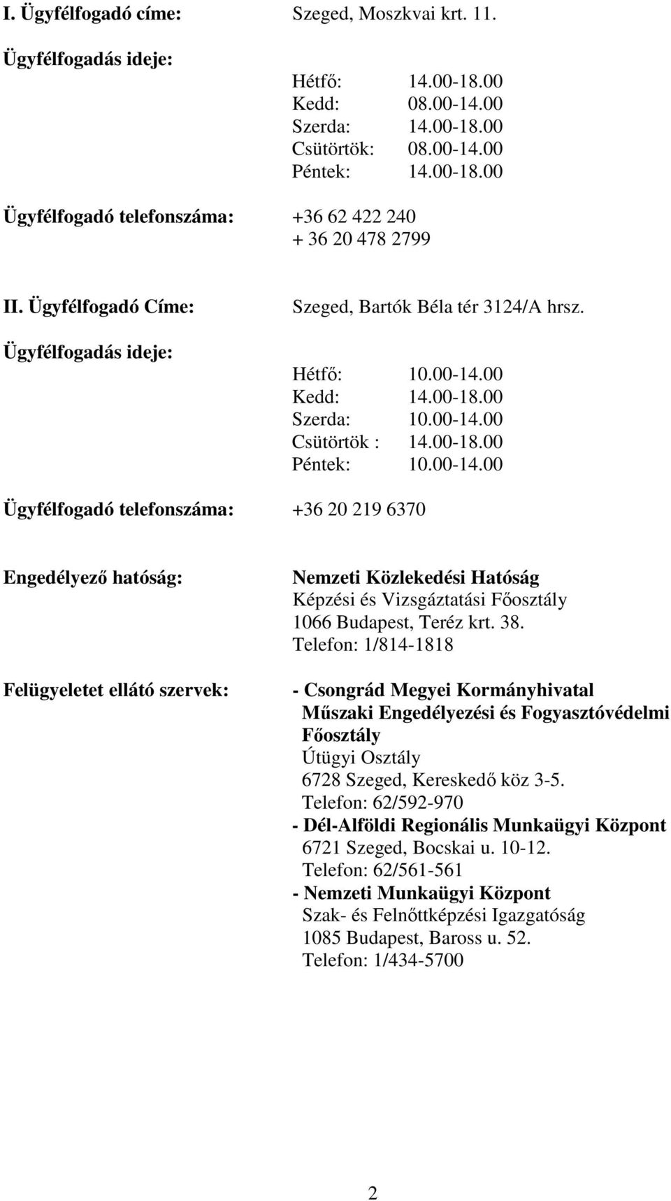 00 Kedd: 14.00-18.00 Szerda: 10.00-14.