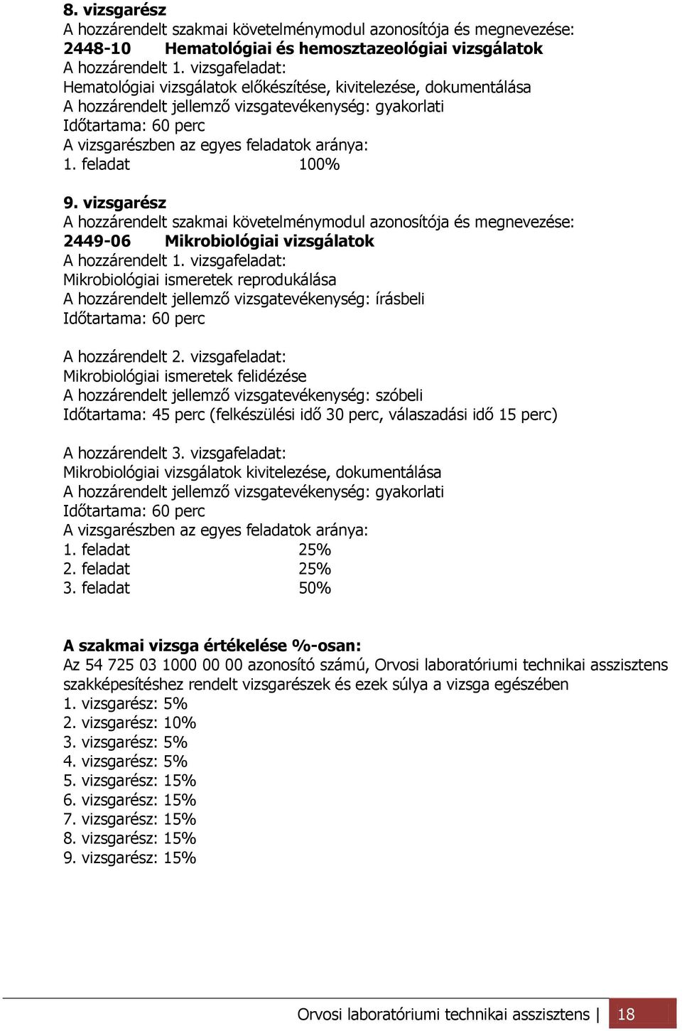 1. feladat 100% 9. vizsgarész A hozzárendelt szakmai követelménymodul azonosítója és megnevezése: 2449-06 Mikrobiológiai vizsgálatok A hozzárendelt 1.