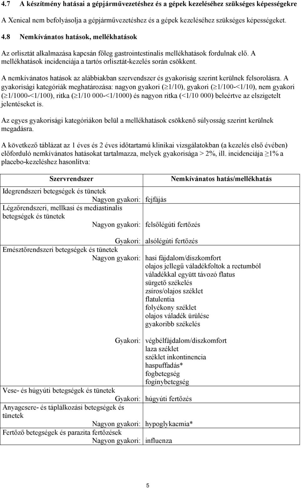 A nemkívánatos hatások az alábbiakban szervendszer és gyakoriság szerint kerülnek felsorolásra.