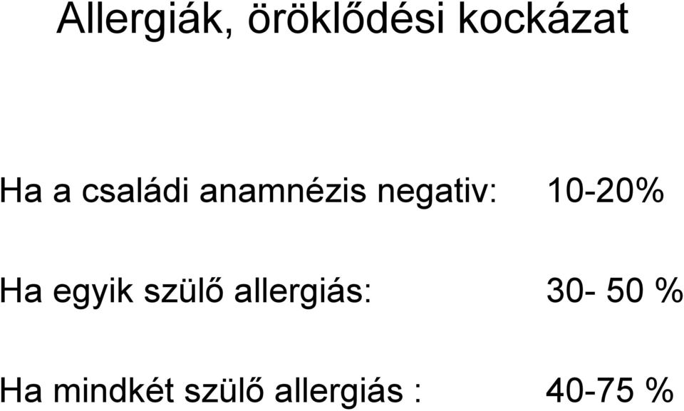 10-20% Ha egyik szülő allergiás: