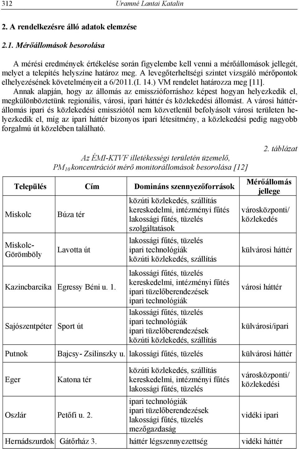 Annak alapján, hogy az állomás az emisszióforráshoz képest hogyan helyezkedik el, megkülönböztetünk regionális, városi, ipari háttér és közlekedési állomást.