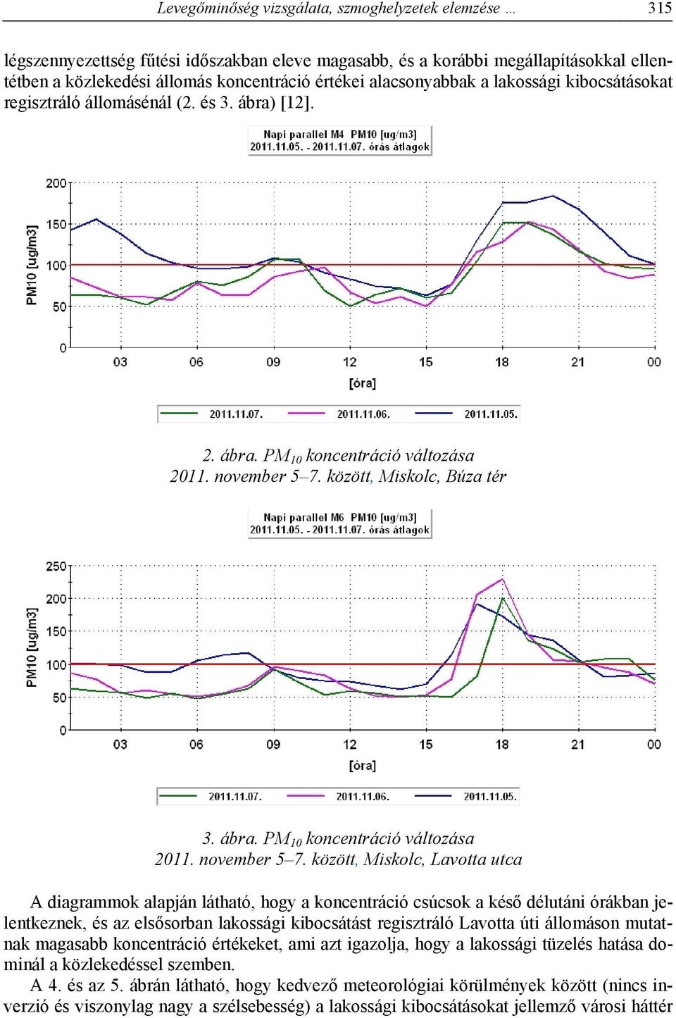 között, Miskolc, Búza tér 3. ábra. PM 10 koncentráció változása 2011. november 5 7.
