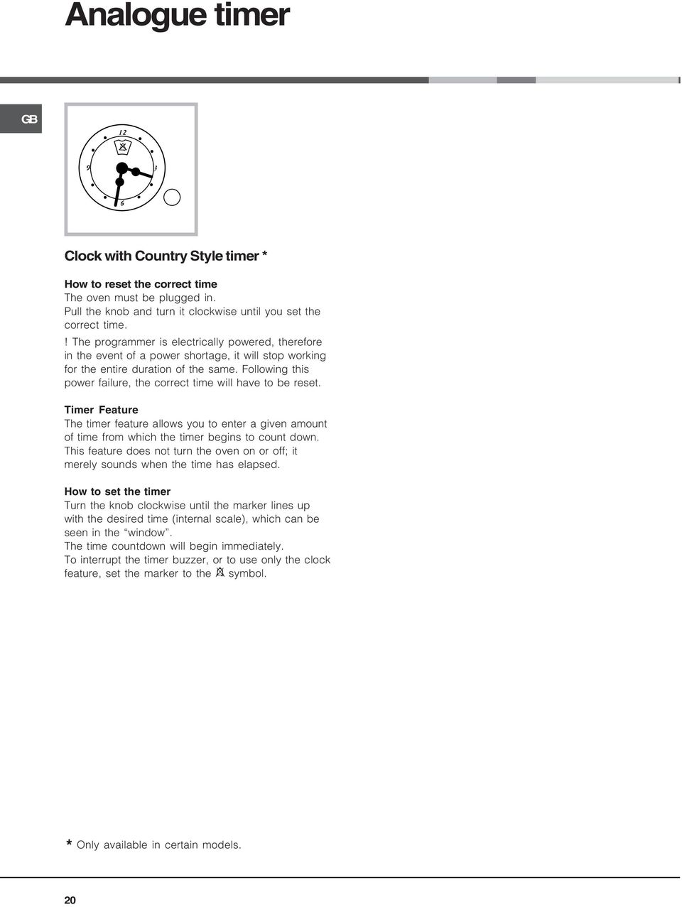 Following this power failure, the correct time will have to be reset. Timer Feature The timer feature allows you to enter a given amount of time from which the timer begins to count down.