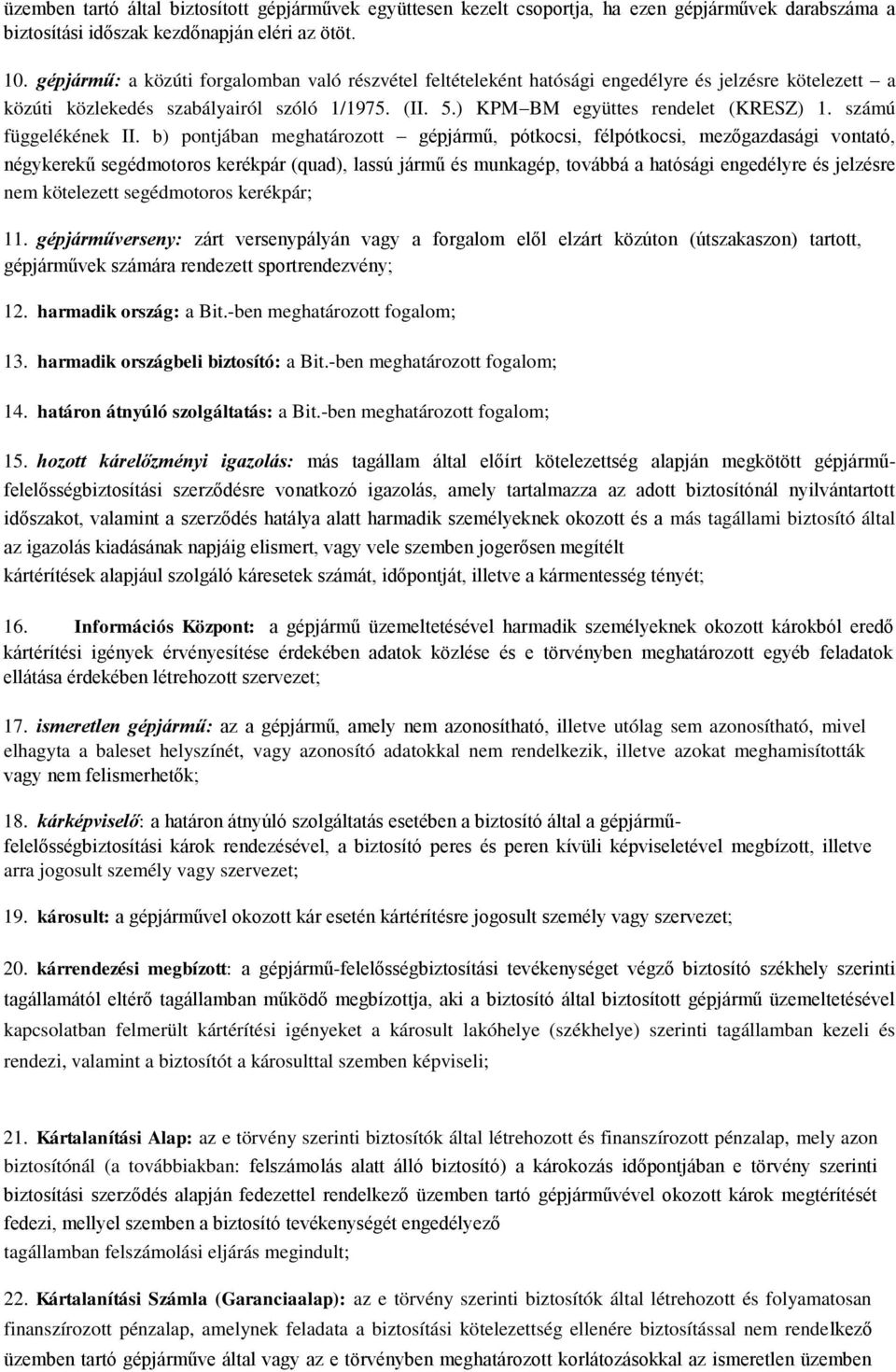 számú függelékének II.