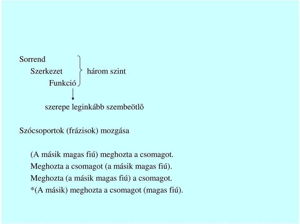 csomagot. Meghozta a csomagot (a másik magas fiú).