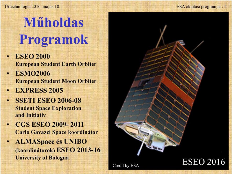 ESMO2006 European Student Moon Orbiter EXPRESS 2005 SSETI ESEO 2006-08 Student Space