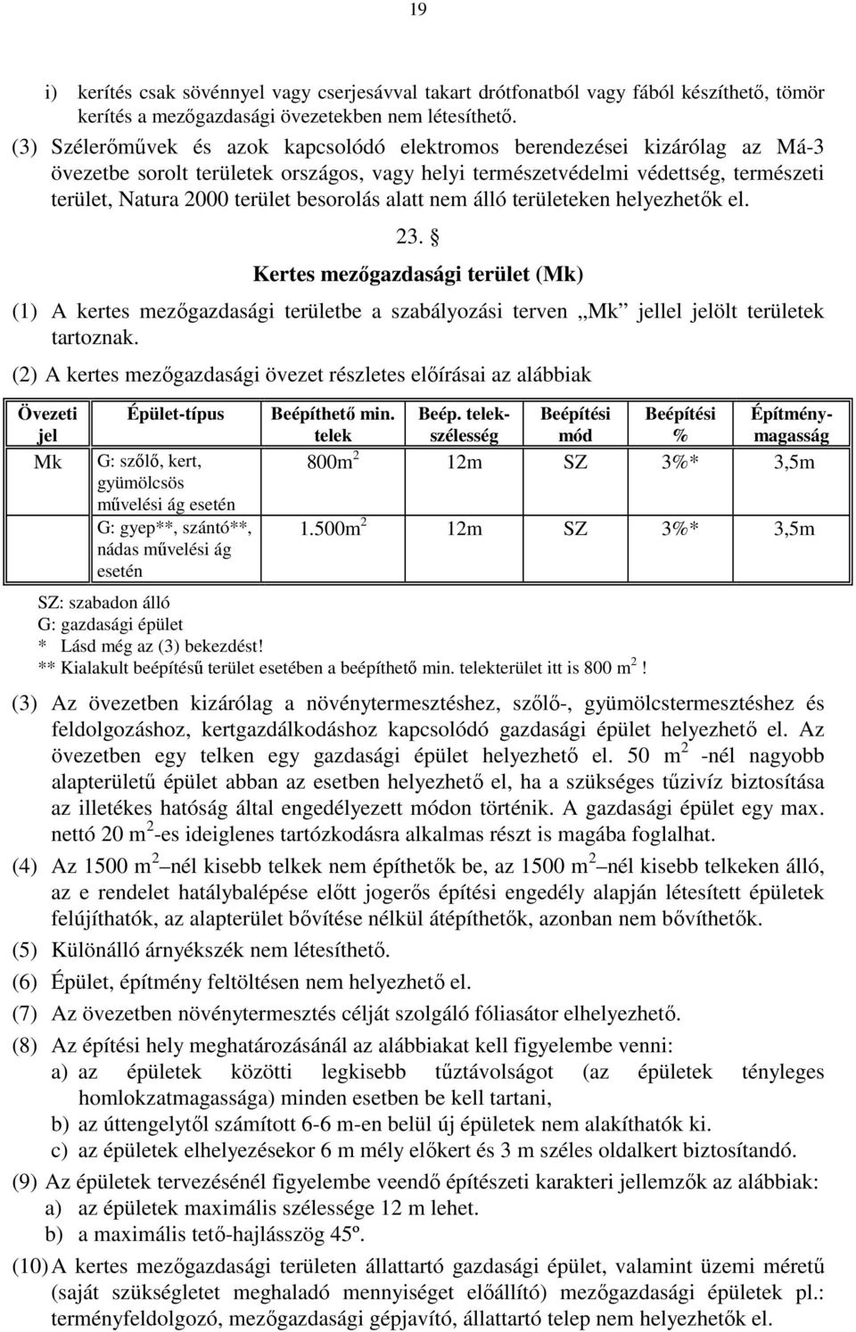 besorolás alatt nem álló területeken helyezhetők el. 23. Kertes mezőgazdasági terület (Mk) (1) A kertes mezőgazdasági területbe a szabályozási terven Mk jellel jelölt területek tartoznak.