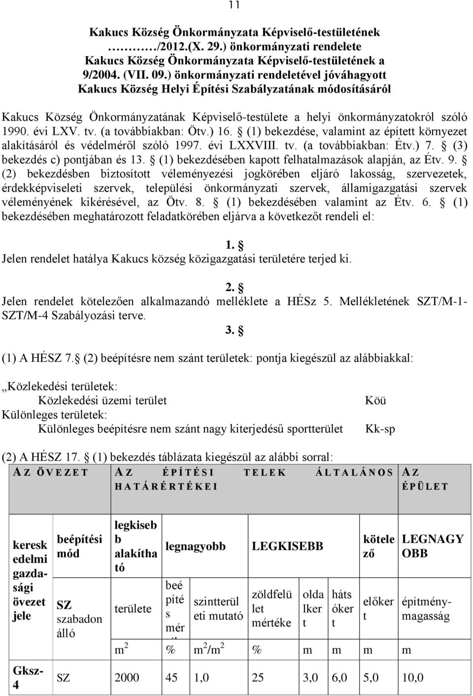 (a továbbiakban: Ötv.) 16. (1) bekezdése, valamint az épített környezet alakításáról és védelméről szóló 1997. évi LXXVIII. tv. (a továbbiakban: Étv.) 7. (3) bekezdés c) pontjában és 13.