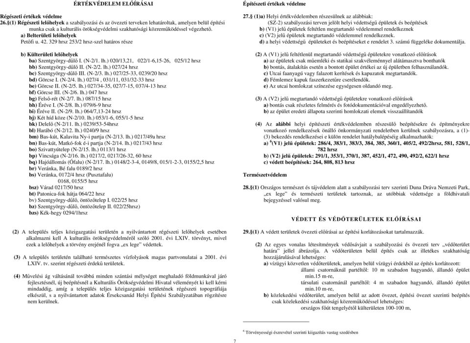 a) Belterületi lelıhelyek Petıfi u. 42. 329 hrsz 253/2 hrsz-szel határos része b) Külterületi lelıhelyek ba) Szentgyörgy-dőlı I. (N-2/1. lh.
