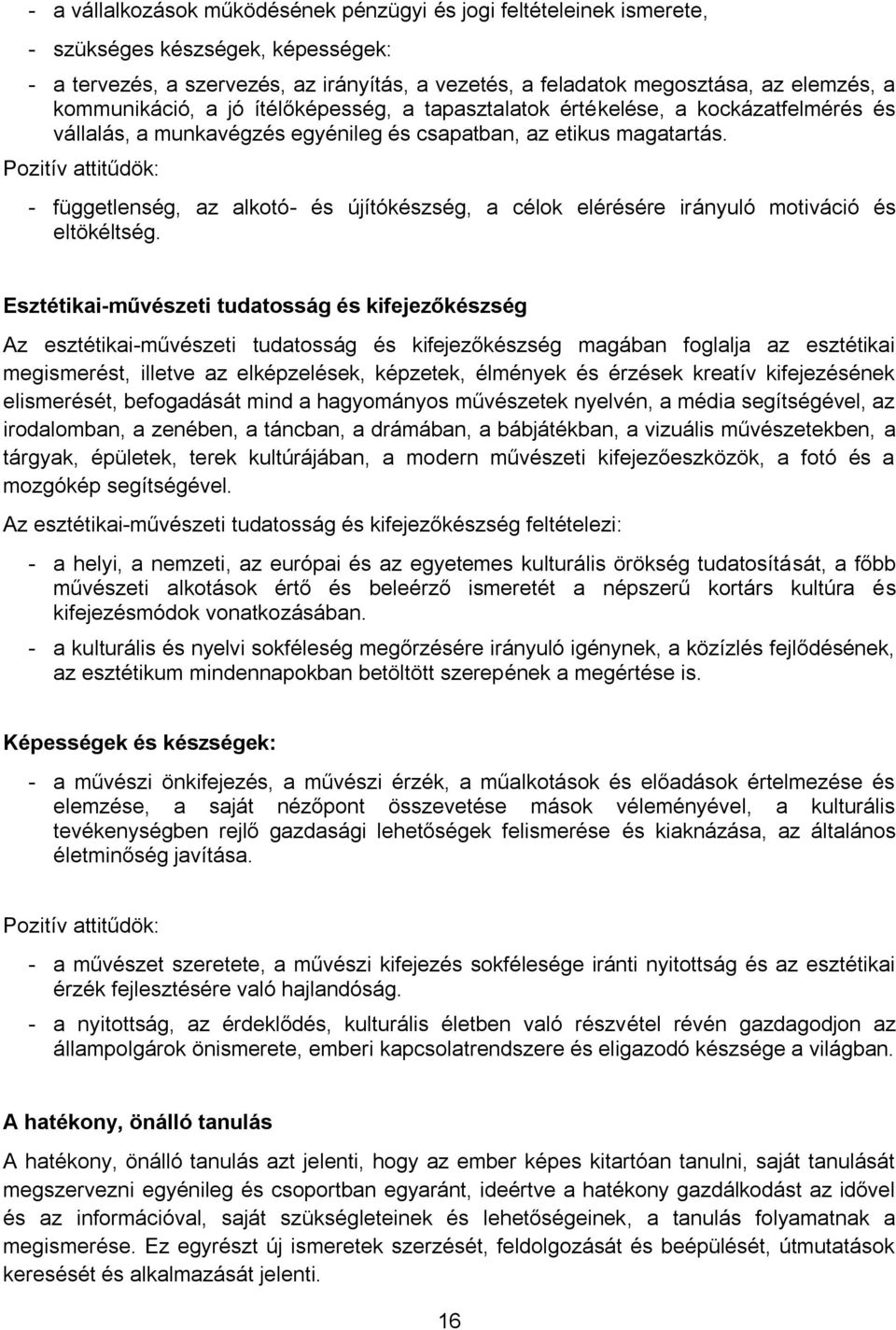 Pozitív attitűdök: - függetlenség, az alkotó- és újítókészség, a célok elérésére irányuló motiváció és eltökéltség.