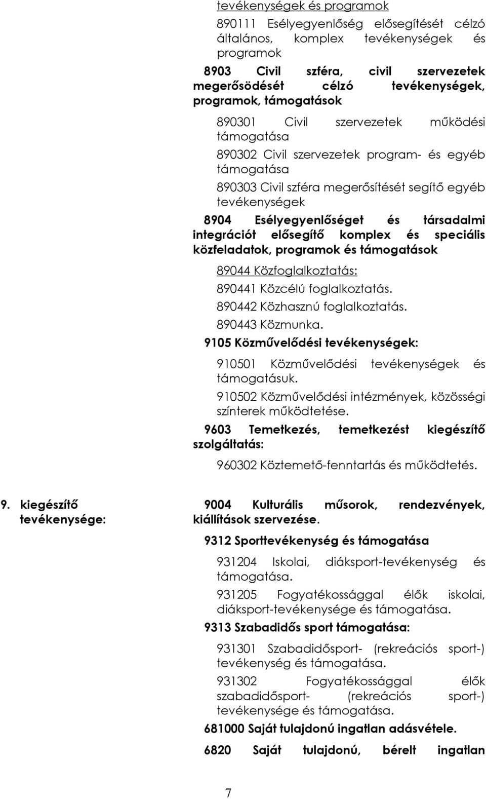 társadalmi integrációt elõsegítõ komplex és speciális közfeladatok, programok és támogatások 89044 Közfoglalkoztatás: 890441 Közcélú foglalkoztatás. 890442 Közhasznú foglalkoztatás. 890443 Közmunka.