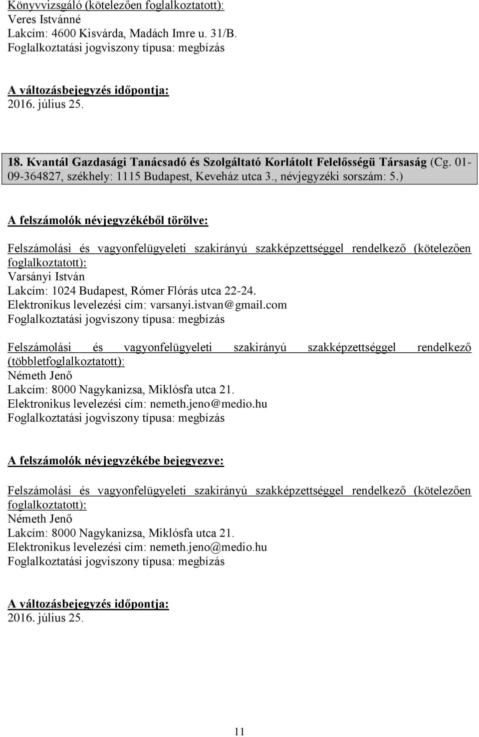 ) Varsányi István Lakcím: 1024 Budapest, Rómer Flórás utca 22-24. Elektronikus levelezési cím: varsanyi.istvan@gmail.