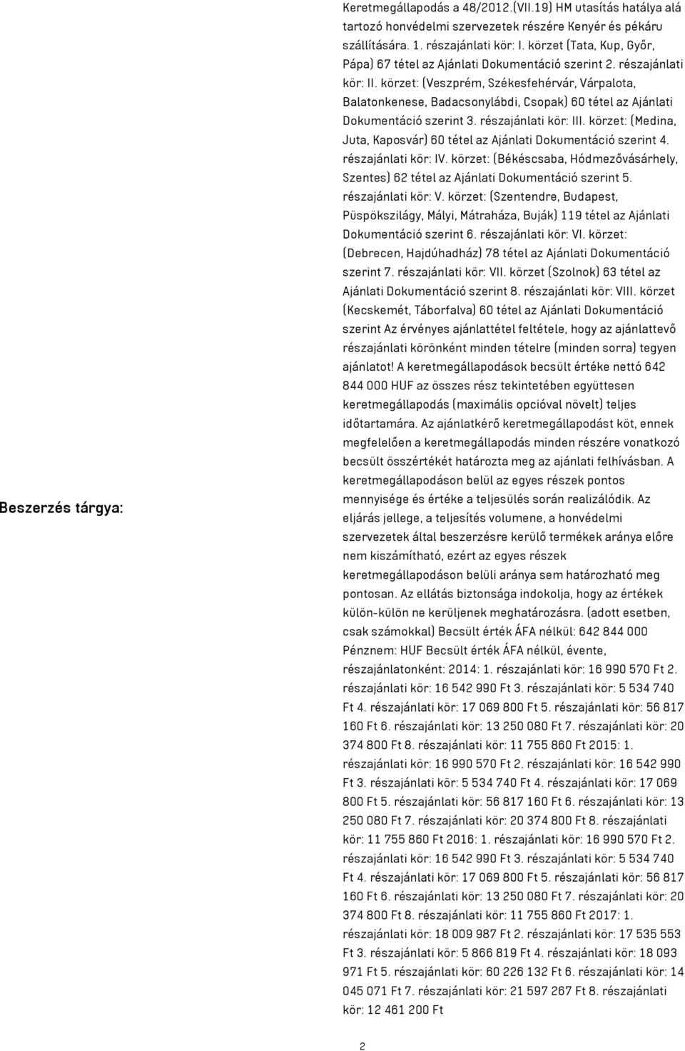 körzet: (Veszprém, Székesfehérvár, Várpalota, Balatonkenese, Badacsonylábdi, Csopak) 60 tétel az Ajánlati Dokumentáció szerint 3. részajánlati kör: III.