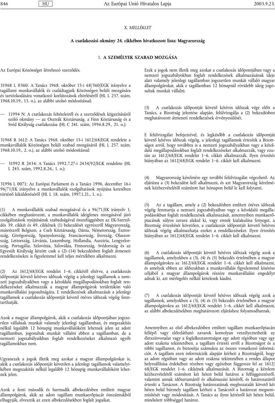 ), az alábbi utolsó módosítással: 11994 N: A csatlakozás feltételeiről és a szerződések kiigazításáról szóló okmány az Osztrák Köztársaság, a Finn Köztársaság és a Svéd Királyság csatlakozása (HL C