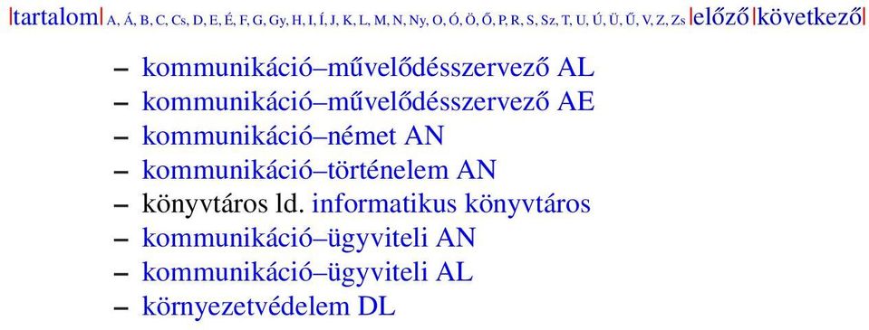 kommunikáció művelődésszervező AE kommunikáció német AN kommunikáció történelem AN