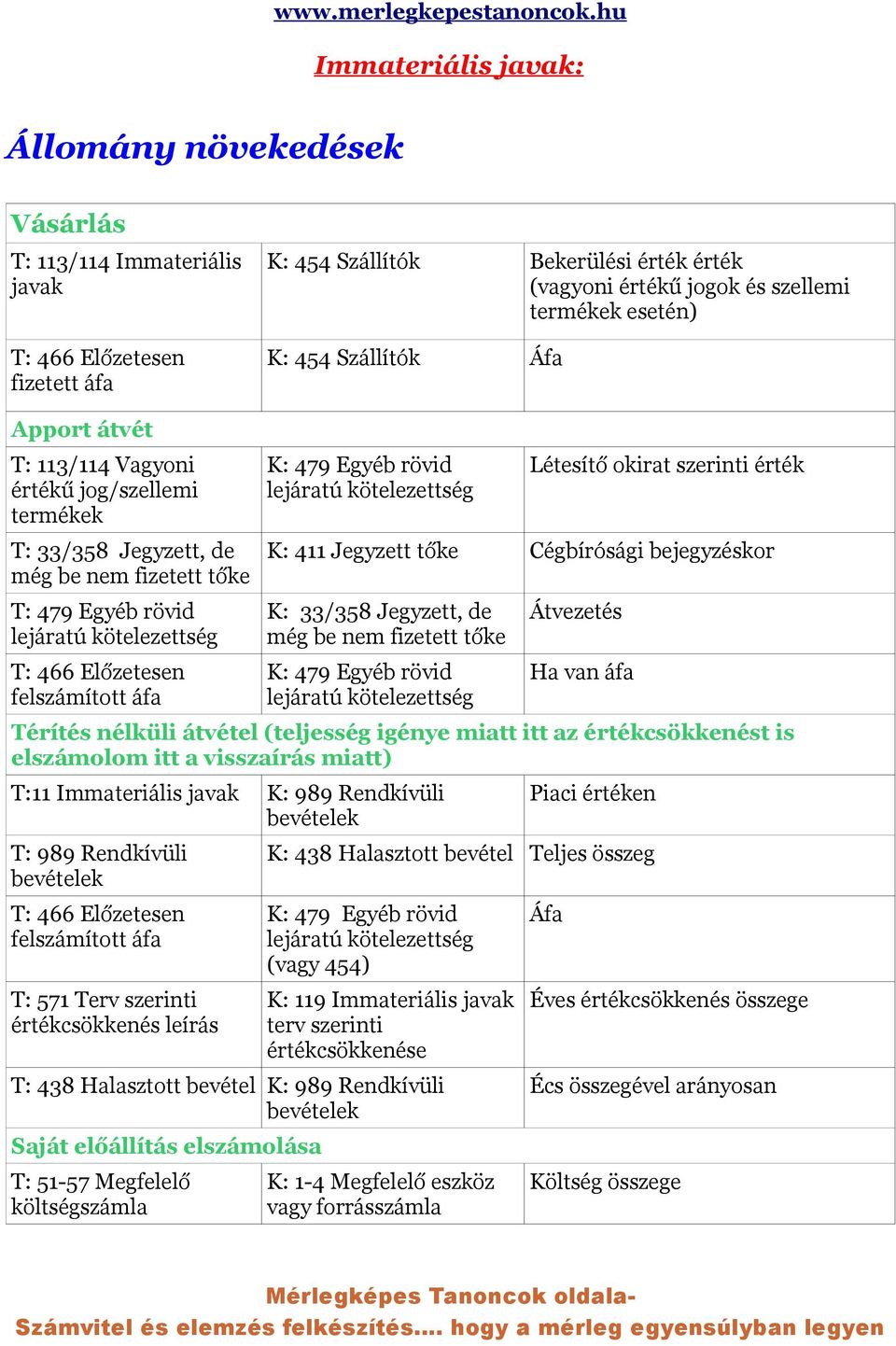 esetén) K: 454 Szállítók Áfa Apport átvét T: 113/114 Vagyoni értékű jog/szellemi termékek T: 33/358 Jegyzett, de még be nem fizetett tőke T: 479 Egyéb rövid T: 466 Előzetesen felszámított áfa K: 479