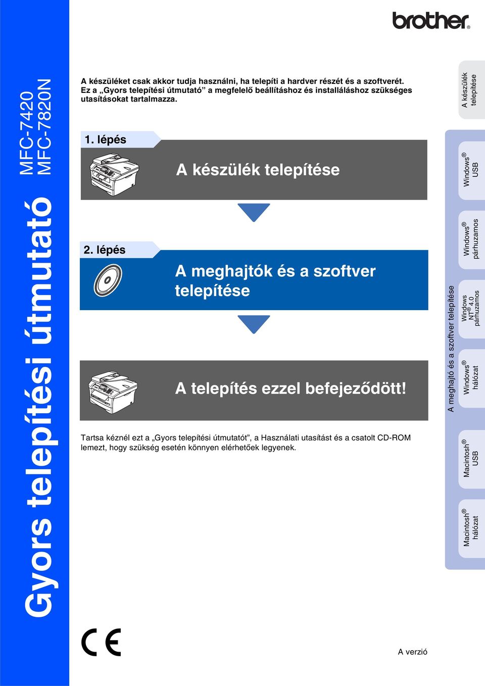 lépés A készülék telepítése A készülék telepítése USB Gyors telepítési útmutató 2. lépés A meghajtók és a szoftver telepítése A telepítés ezzel befejeződött!