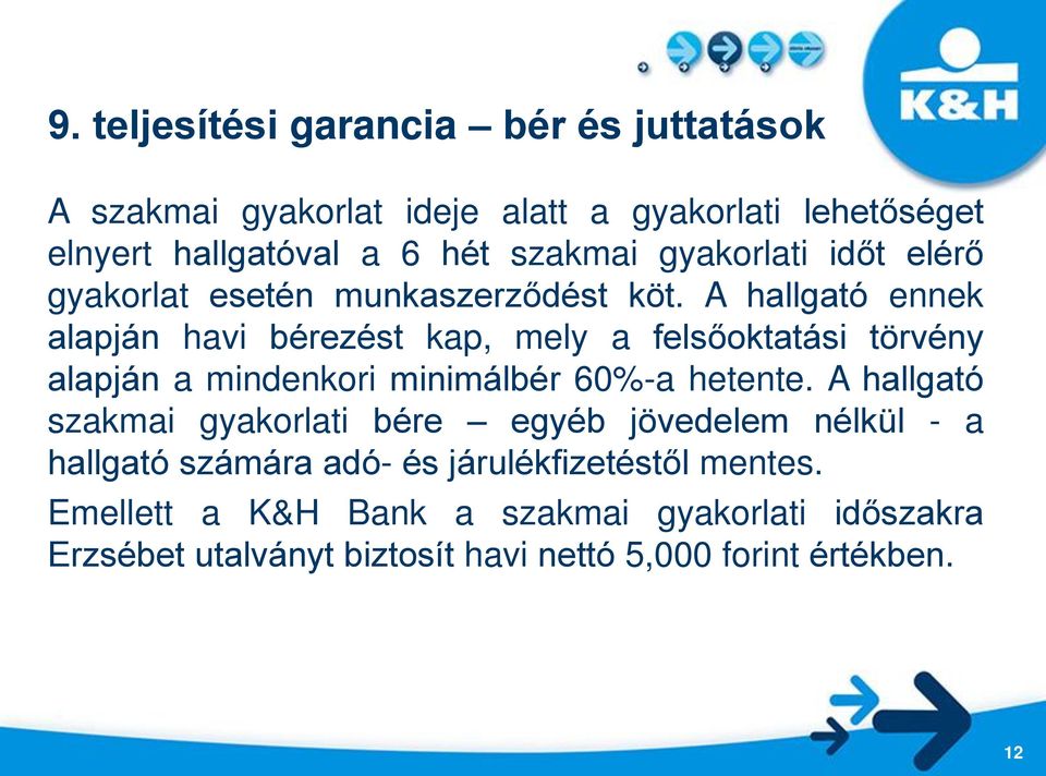 A hallgató ennek alapján havi bérezést kap, mely a felsőoktatási törvény alapján a mindenkori minimálbér 60%-a hetente.