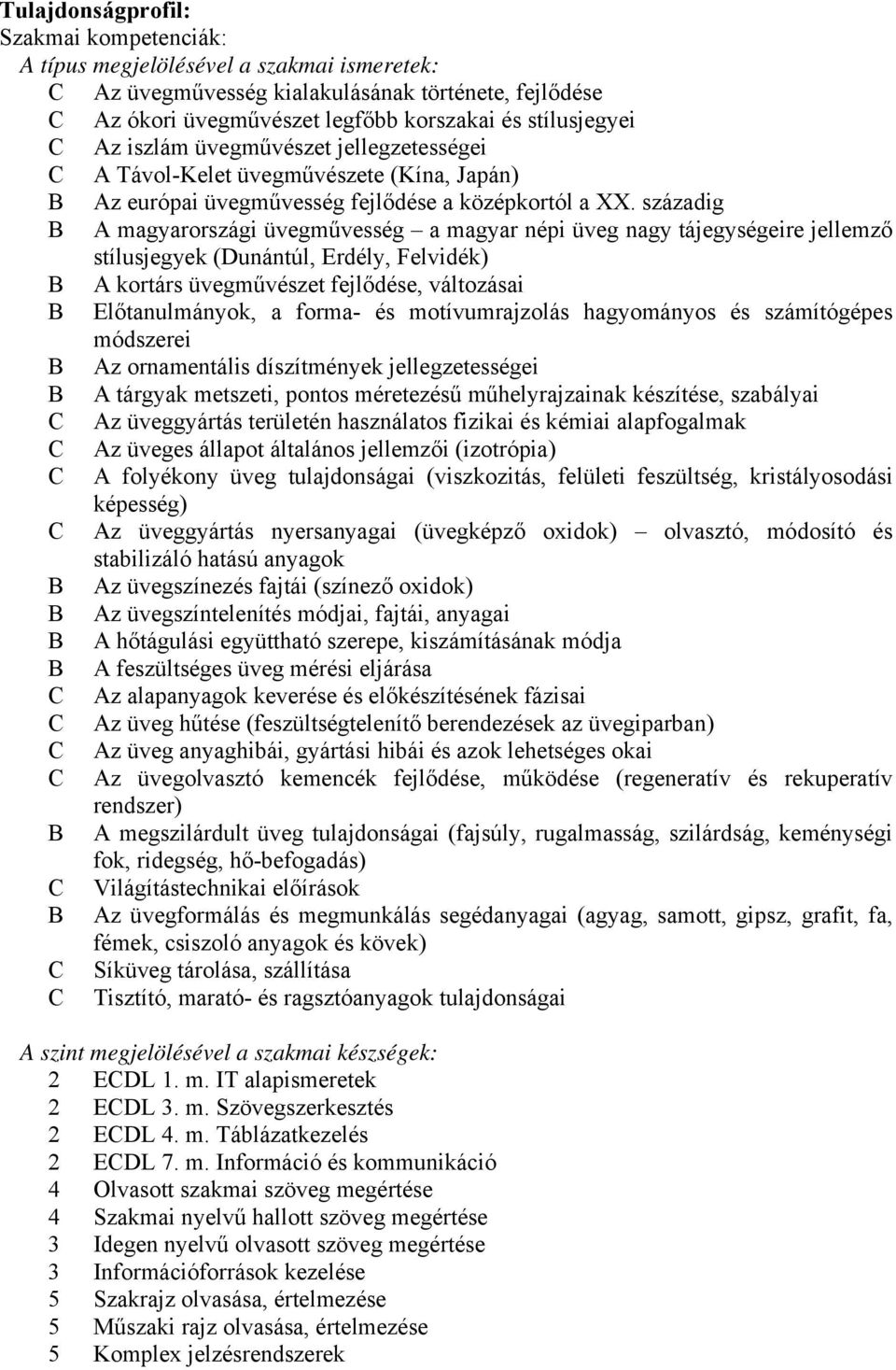 századig B A magyarországi üvegművesség a magyar népi üveg nagy tájegységeire jellemző stílusjegyek (Dunántúl, Erdély, Felvidék) B A kortárs üvegművészet fejlődése, változásai B Előtanulmányok, a