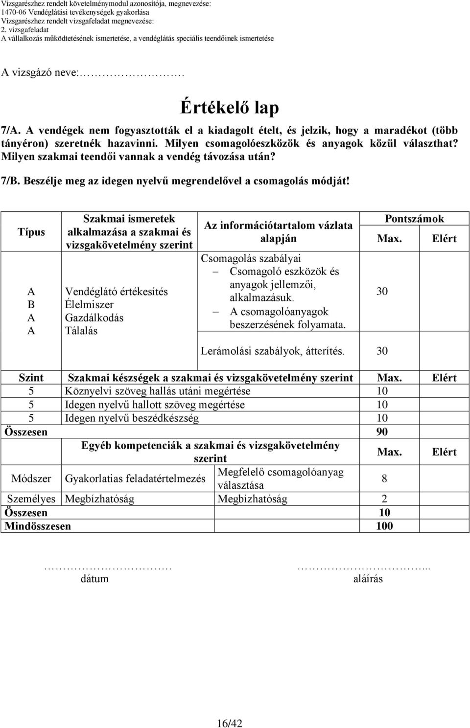 Milyen szakmai teendői vannak a vendég távozása után? 7/B. Beszélje meg az idegen nyelvű megrendelővel a csomagolás módját!