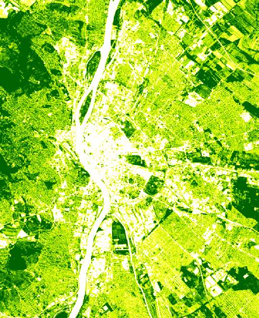 NDVI index a zöldfelület jellemzésére Normalized Difference Vegetation Index Az 1970-es évek óta használatos.