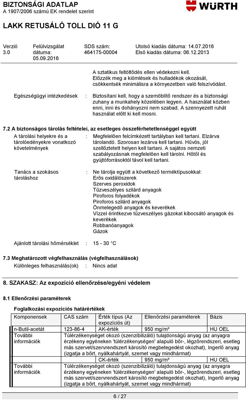 A szennyezett ruhát használat előtt ki kell mosni. 7.