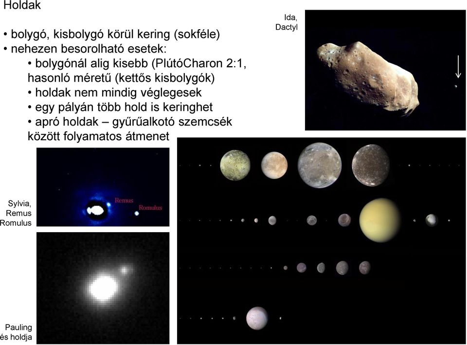 holdak nem mindig véglegesek egy pályán több hold is keringhet apró holdak