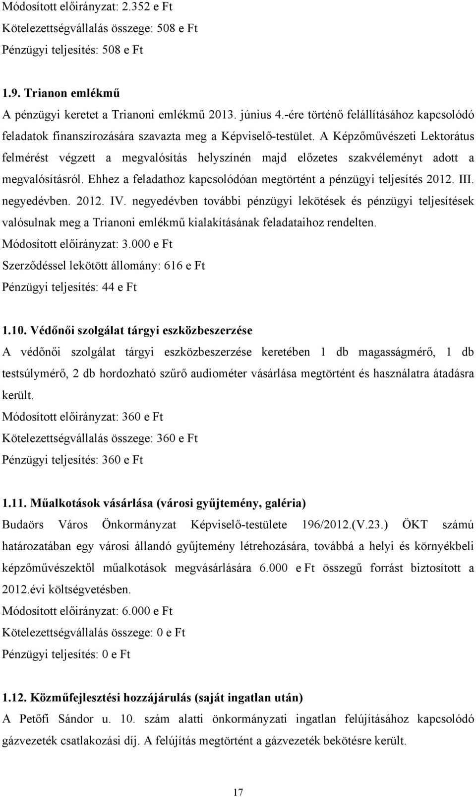 A Képzőművészeti Lektorátus felmérést végzett a megvalósítás helyszínén majd előzetes szakvéleményt adott a megvalósításról. Ehhez a feladathoz kapcsolódóan megtörtént a pénzügyi 2012. III.
