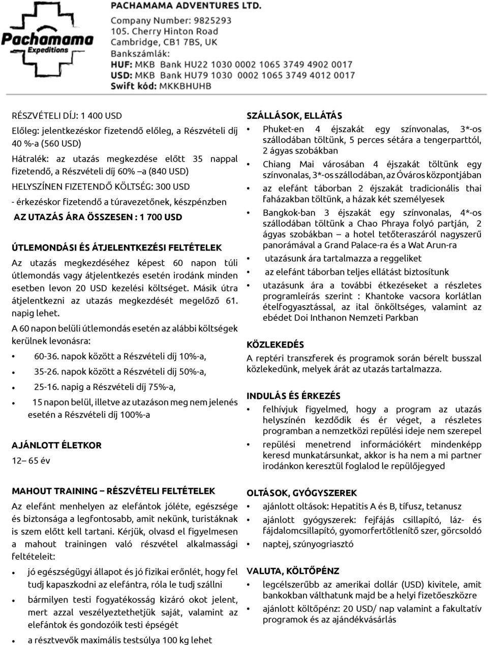 napon túli útlemondás vagy átjelentkezés esetén irodánk minden esetben levon 20 USD kezelési költséget. Másik útra átjelentkezni az utazás megkezdését megelőző 61. napig lehet.