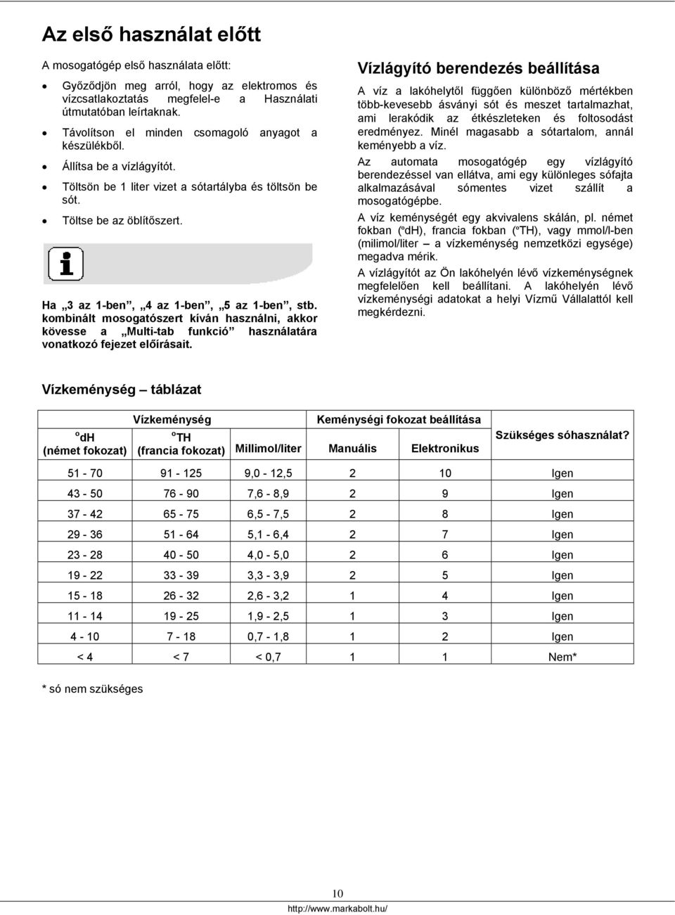 Ha 3 az 1-ben, 4 az 1-ben, 5 az 1-ben, stb. kombinált mosogatószert kíván használni, akkor kövesse a Multi-tab funkció használatára vonatkozó fejezet előírásait.