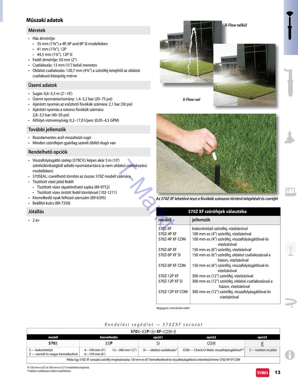 fúvókák számára: 2,1 bar (30 psi) Ajánlott nyomás a rotoros fúvókák számára: 2,8 3,5 bar (40 50 psi) Átfolyó vízmennyiség: 0,2 17,0 l/perc (0,05 4,5 GPM) További jellemzők Rozsdamentes acél