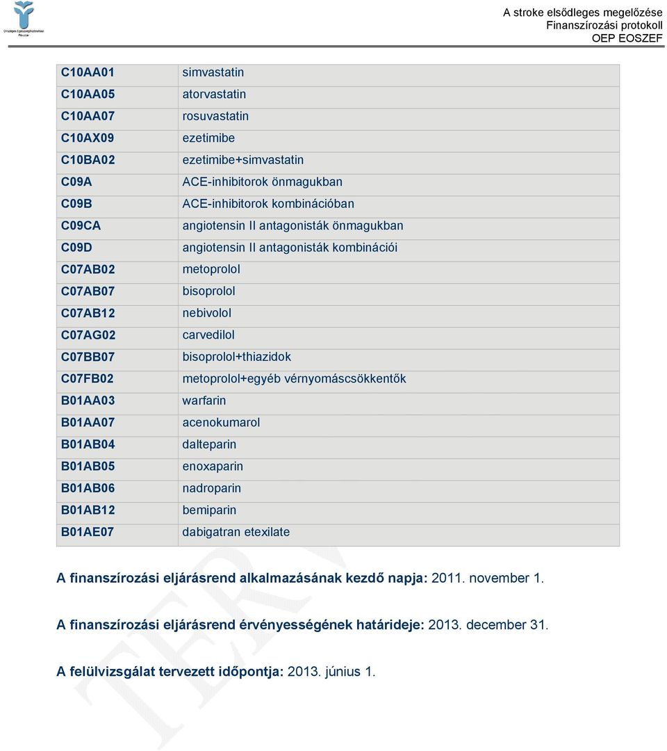 metoprolol bisoprolol nebivolol carvedilol bisoprolol+thiazidok metoprolol+egyéb vérnyomáscsökkentők warfarin acenokumarol dalteparin enoxaparin nadroparin bemiparin dabigatran etexilate A