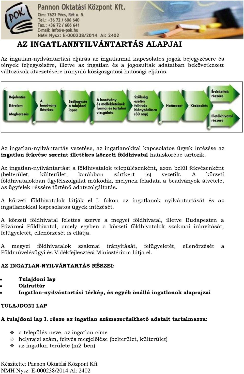 Az ingatlan-nyilvántartás vezetése, az ingatlanokkal kapcsolatos ügyek intézése az ingatlan fekvése szerint illetékes körzeti földhivatal hatáskörébe tartozik.