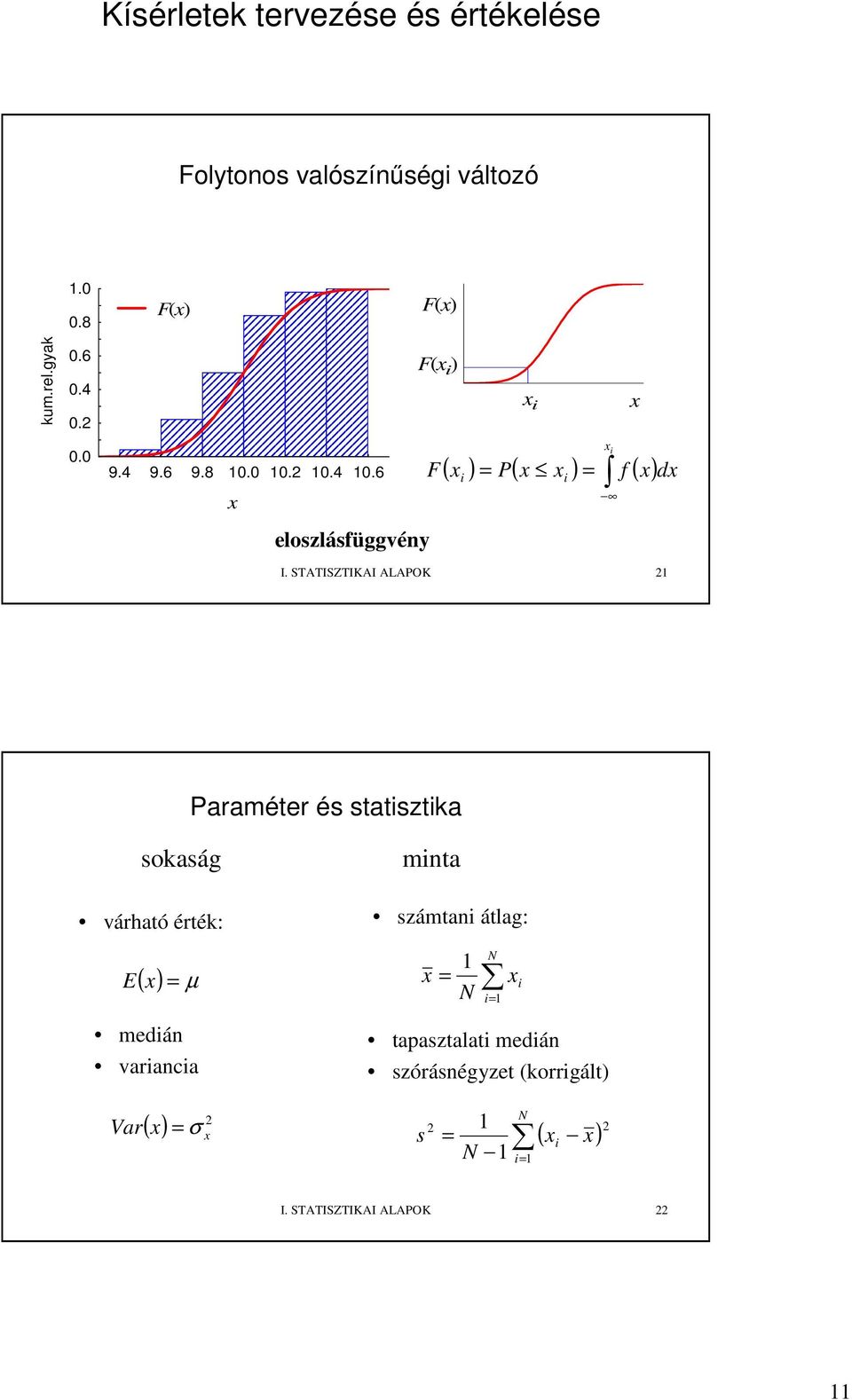 STATISZTIKAI ALAPOK i i ( ) P( ) f ( ) i i d Paraméter és statisztika sokaság mita