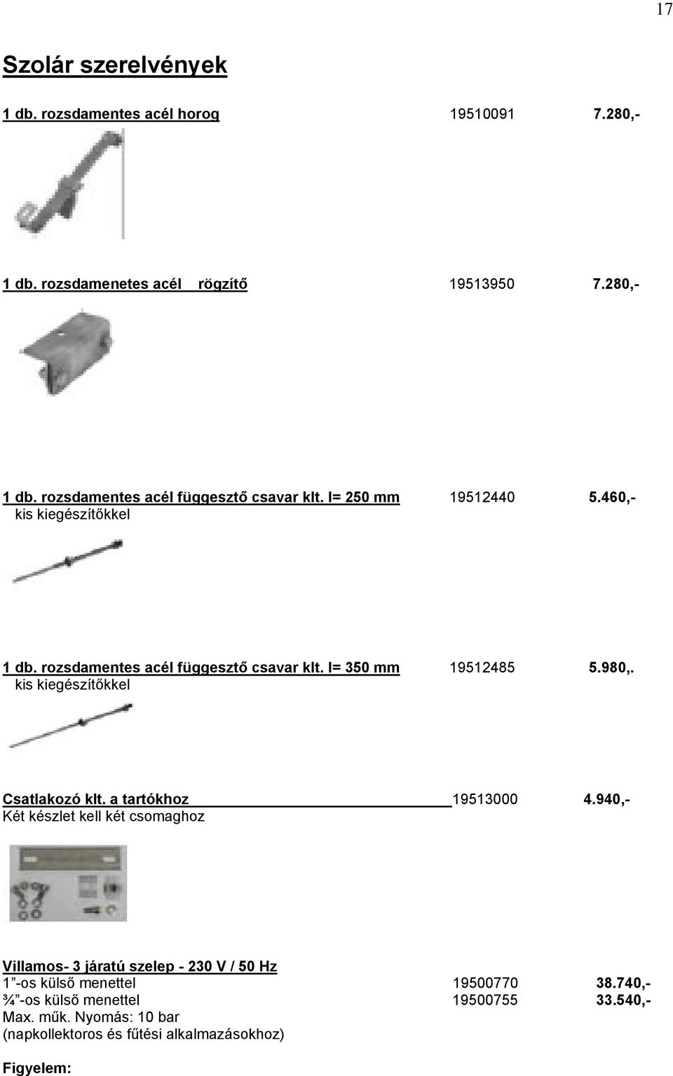 kis kiegészítőkkel Csatlakozó klt. a tartókhoz 19513000 4.